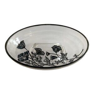 Vintage 1950s Silver Overlay Oval Bowl – Floral Design, Aged Patina, Tiny Flaws